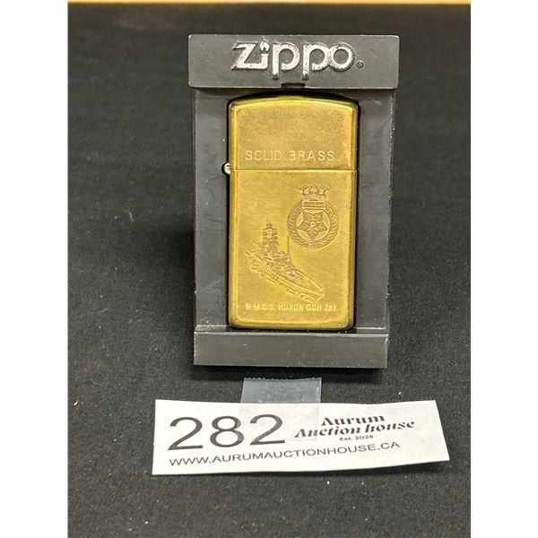 Zippo Lighter Solid Brass HMCS Huron DDH-281 in Original Package