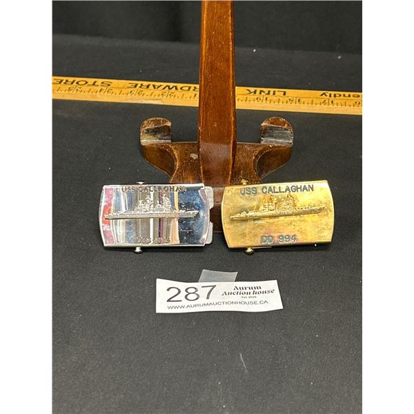 Silver and Gold Tone USS Callaghan Belt Buckles Solid Brass