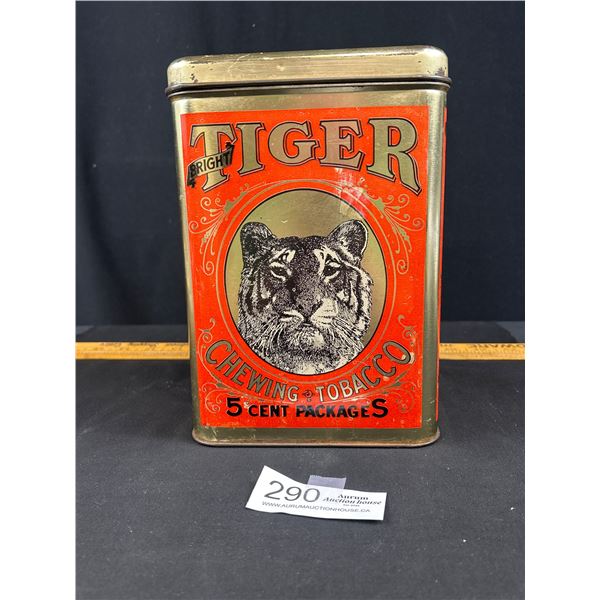 Large 9" Tall Bright Tiger Chewing Tobacco 5 Cent Tin