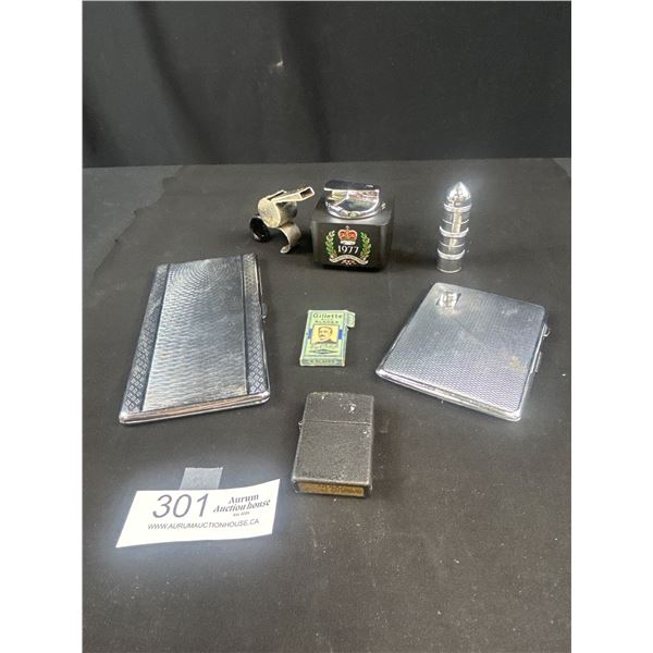 Vintage Collectible lot of zippo lighters silver plated cigarette cases etc