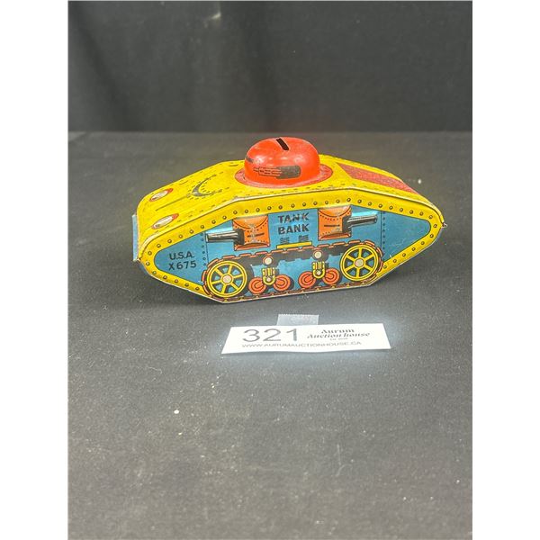 Vintage Made in USA Tin Tank Coin Bank