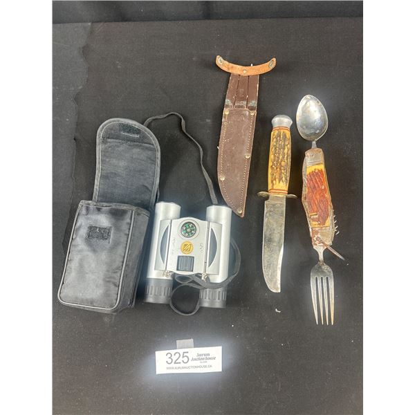 Vintage Lot of Survival Knives and Binoculars
