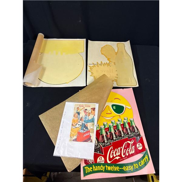 Lot of Early Coca Cola Cooler Stickers plus Ink Blotter