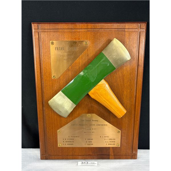 Very Nicely Framed 1973 Forest Products Vancouver BC Chairman Presentation Piece