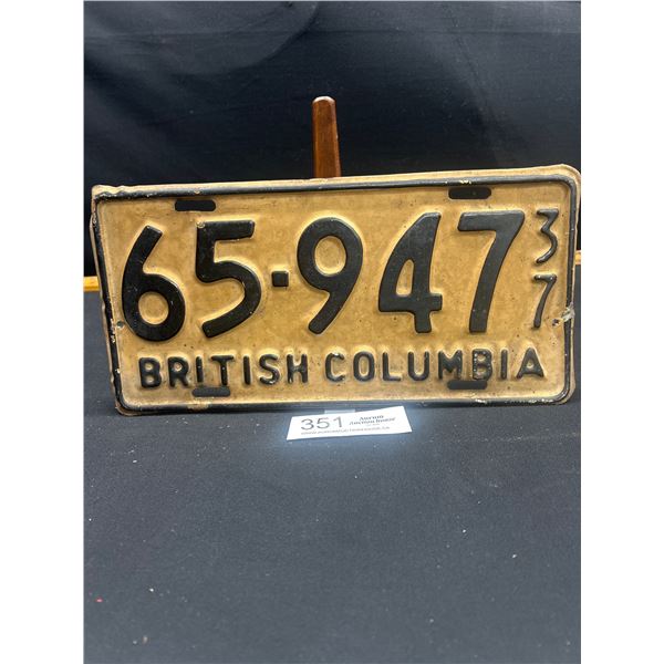 1937 BC License Plate