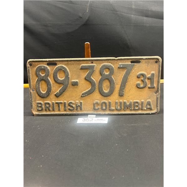 1931 BC License Plate