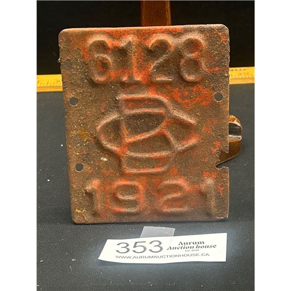 1921 BC License Plate Metal Tag
