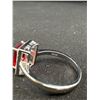 Image 2 : Size 8 Pretty Sterling Silver Ring with Ruby Stone Surrounded by Diamonds Tested