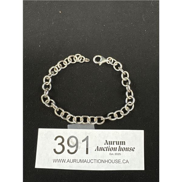 925 Sterling Silver Italian Links Bracelet, Marked 925, 7 Inches Length