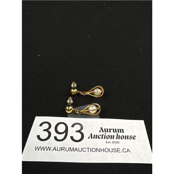 Pair of Gold w/ Pearls Earrings, Unmarked
