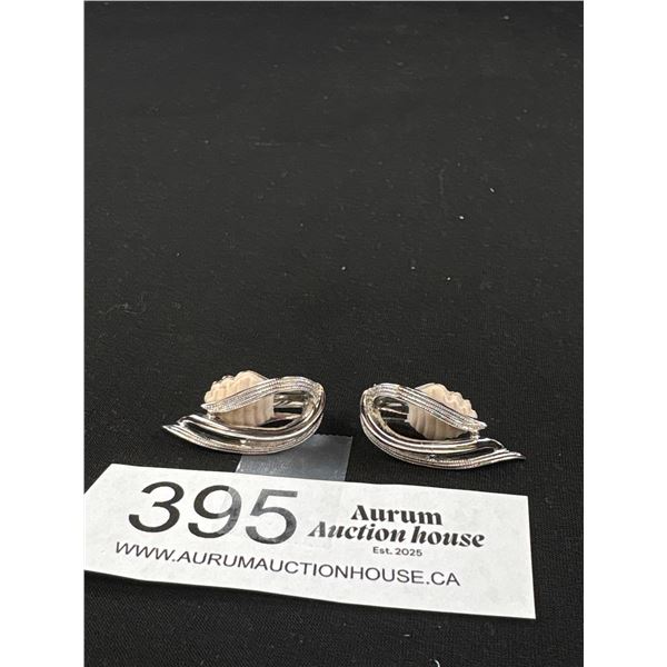 Vintage Patent Pair of Silver Clip On Earrings, Marked SARAH COV.