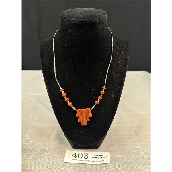 Vintage Native American Liquid Silver w/ Gold Stone Necklace