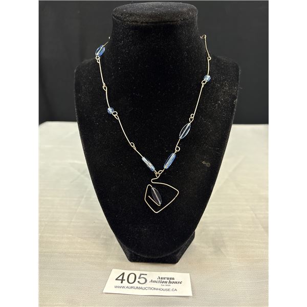 Vintage Hand Crafted Silver w/ Blue Stones Choker Necklace