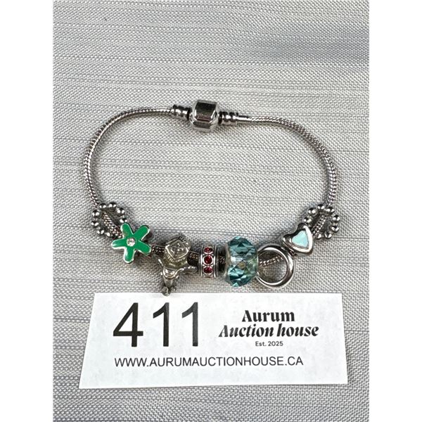 Pandora Design Bracelet w/ Bead Charms, Some Sterling Silver