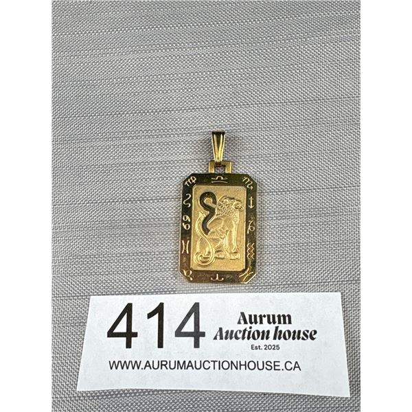 Gold Plated Leo July 24-Aug 23 Zodiac Pendant 1 3/4" Total Length, Unmarked