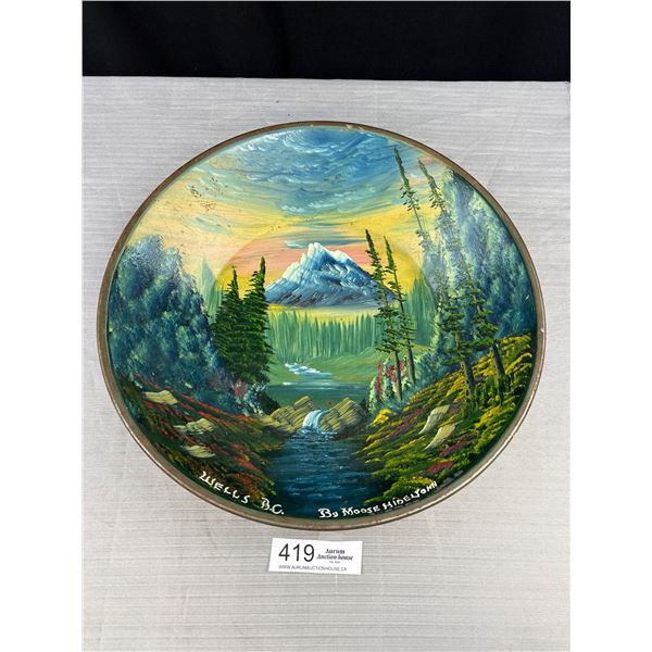Vintage Hand Painted 15" Diameter Wells BC Gold Pan By Moose Hide John