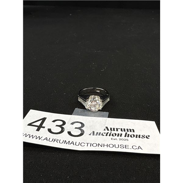 Silver w/ Large CZ Stone Ring, Marked, Size 5