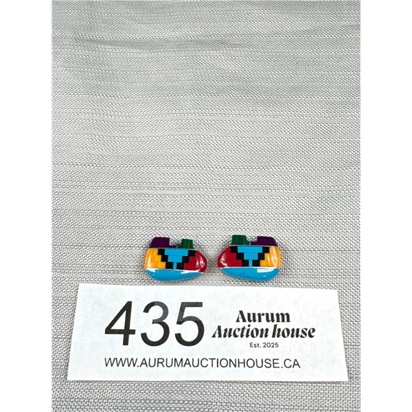 Native American Zuni Hand Crafted Semi Precious Stones Inlaid 2 Pendants for Earrings