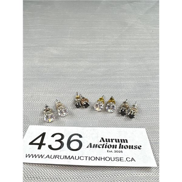 2 Pairs of CZ + 2 Pairs of Blue Sapphire Stones Stud Earrings