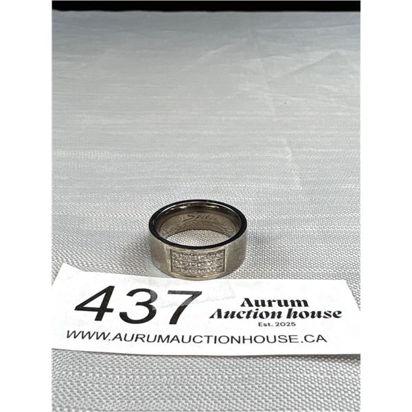 Large Ring Band w/ Prong Set Tiny Stones, Marked Spikes Titanium, Size 11