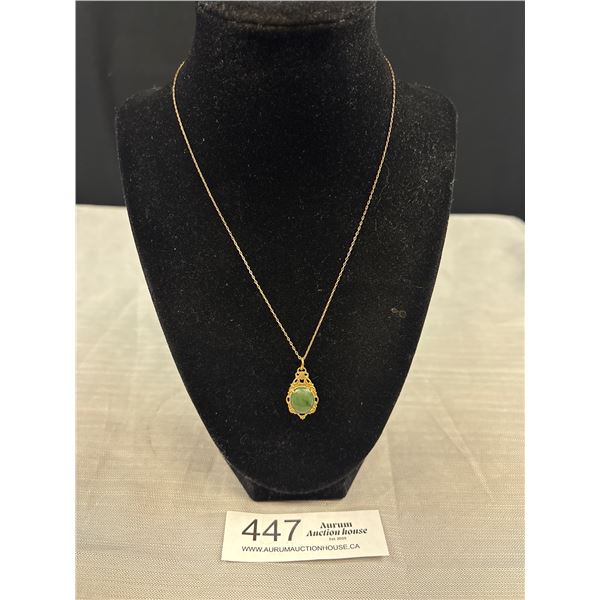Vintage Green B.C. Jade (Nepherite) Pendant w/ Chain Necklace, 17" Length