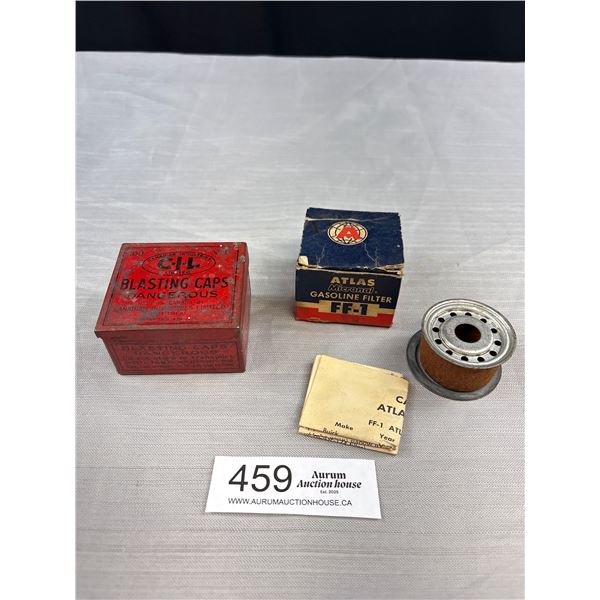 Cil Blasting Cup Tin + Atlas Gasoline Filtier w/ Original Box