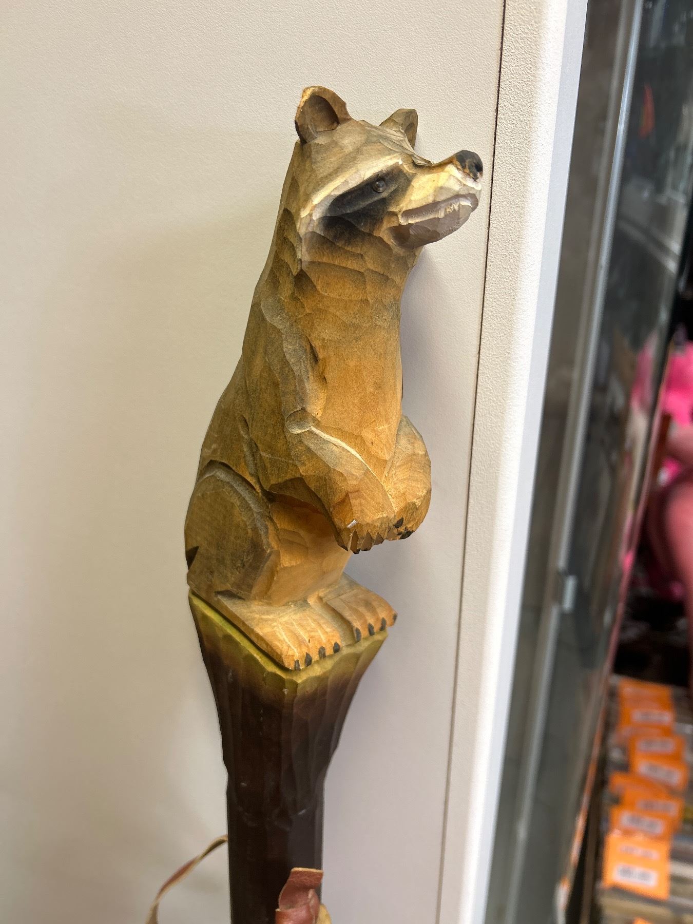 Local Hand Carved 5 Ft Tall Walking Stick w/ Carved Figural Raccoon NO ...