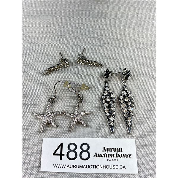 3 Pairs of Vintage Rhinestone Earrings