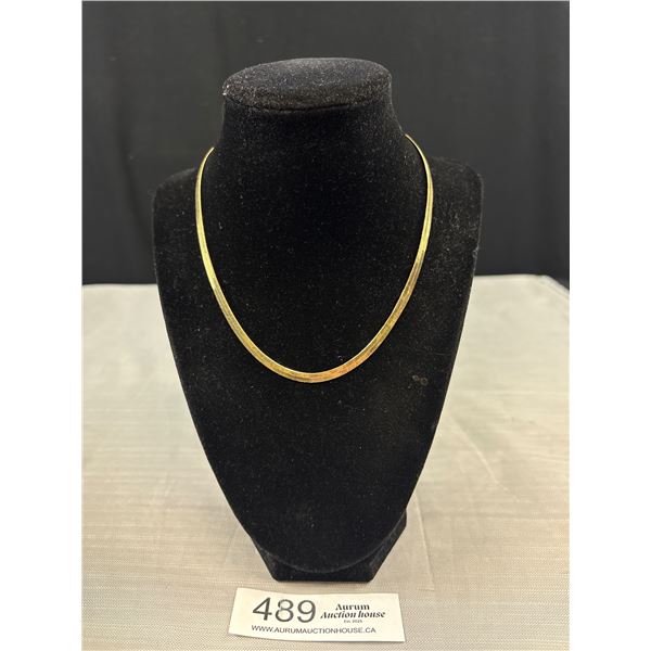 Gold Tone Flat Chain Choker Necklace 16" Length Unmarked Original Lobster Clasp