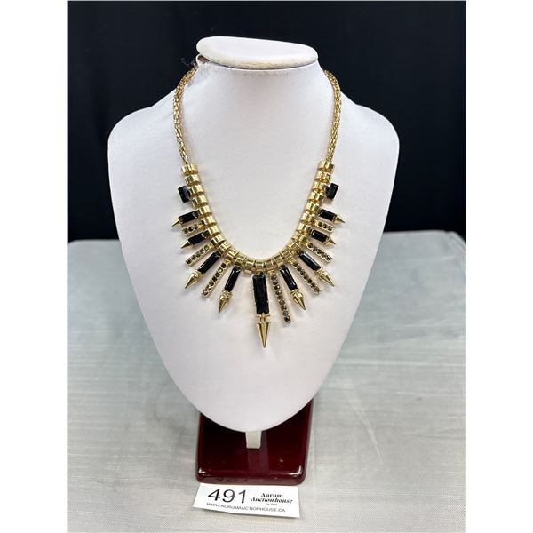 Beautiful Gold Plated w/ Black Stones Necklace Self Adjustible Length