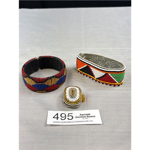 2 Vintage Beadwork Bracelets + Bangle + Ring
