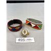 Image 1 : 2 Vintage Beadwork Bracelets + Bangle + Ring