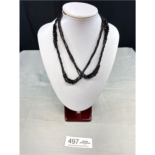 Vintage Extreme Length Black Jet Glass Beads Twisted Necklace 37-39" Length