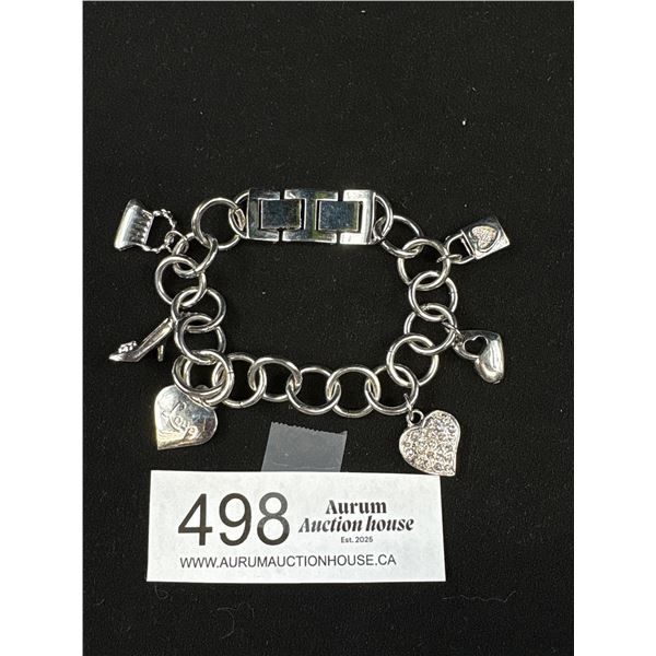 Silver Tone Links w/ Charms Bracelet Origina Double Clasp