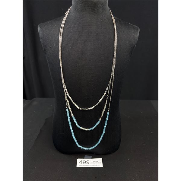 Lovely Triple Strand Silver w/ Tiny Beads Necklace Very Long