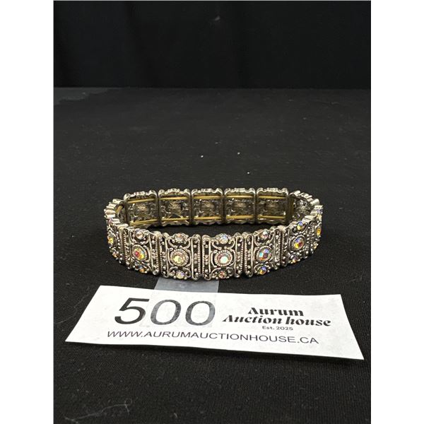 Vintage Silver Tone w/ Aurora Borealis Rhinestones Bracelet