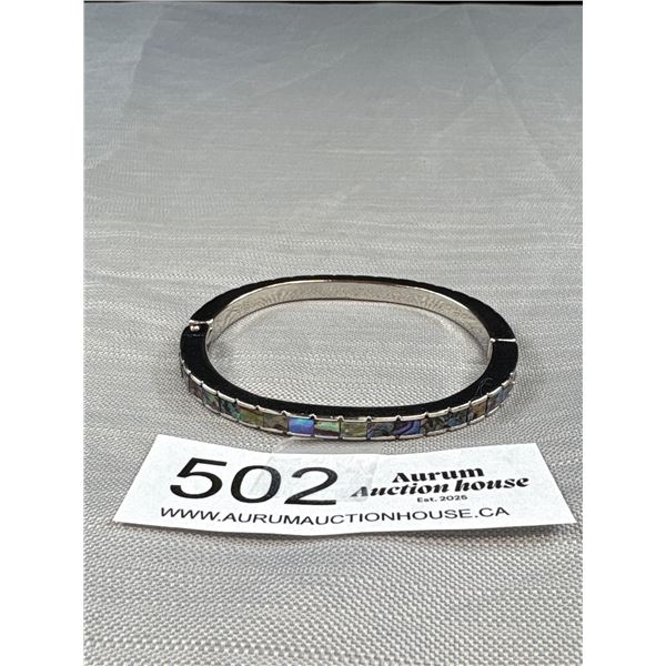 Lovely Silver Plated w/ Abalone Stones Set Hinged Bangle Unmarked