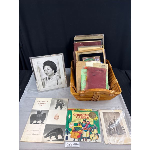 Wicker Basket Full of Vintage Framed and Loose Black and White Photos