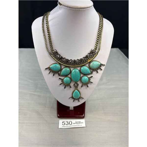 Gorgeous Silver w/ Turqouise Stones Necklace, Might Be Vintage Self Adjustible Length