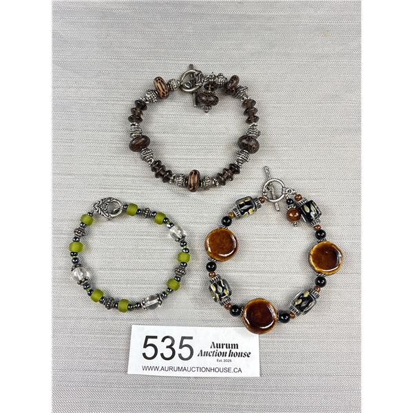 3 Vintage Bracelets Silver w/ Various Beads Original Toggle Clasps