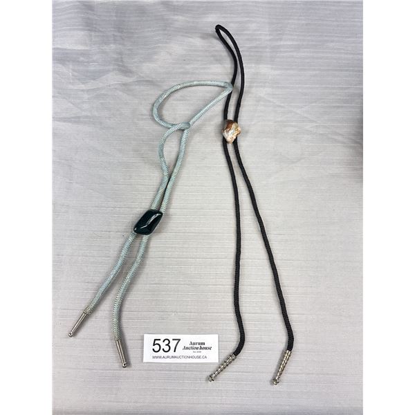 2 Vintage Bolo Ties w/ Genuine Semi Precious Stones Pendant