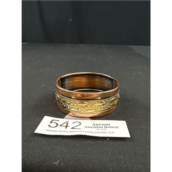 Vintage Hinged Copper w/ Brass Décor Bangle