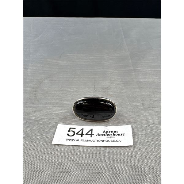 Great Silver Palted w/ Black Onyx Stone Ring, Unmarked Polished Just Like New Size 7