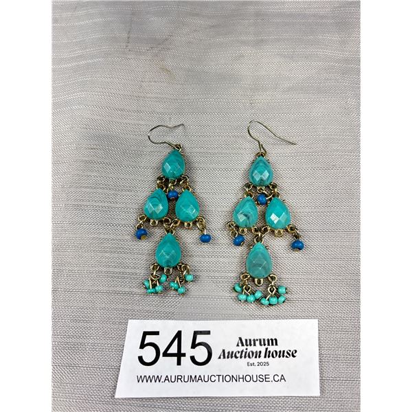 Pair of Silver w/ Blue Stones Dangle Earrings