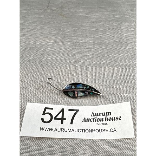 Lovely Vintage Silver Plated w/ Genuine Opal Stones Inlaid Brooch