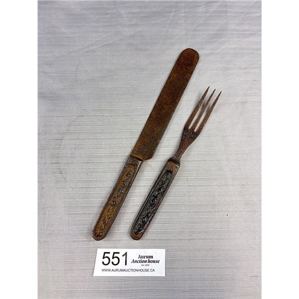 Very Unusual 19th Century Cast Iron Knife + Fork Made in Sheffield Circa 1890