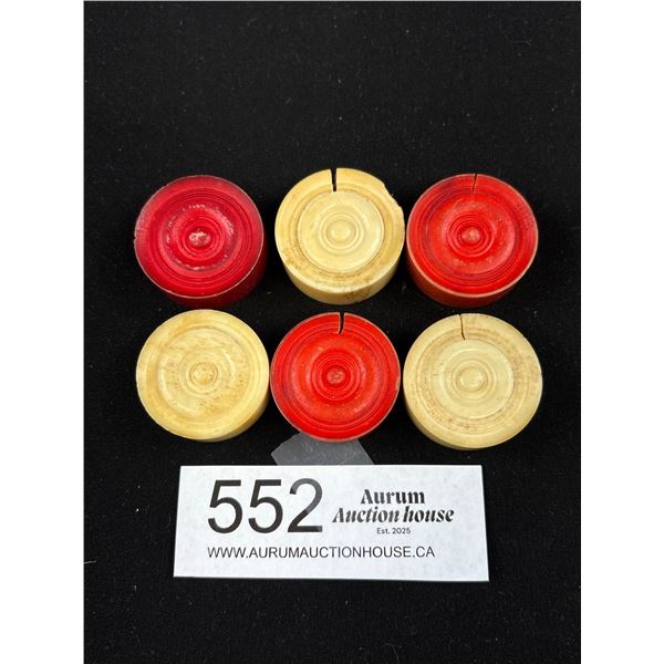 6 Victorian 1860-1880 Carved/Turned Bone Checker/Draughts Pcs