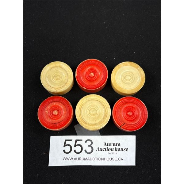 6 Victorian 1860-1880 Carved/Turned Bone Checker/Draughts Pcs