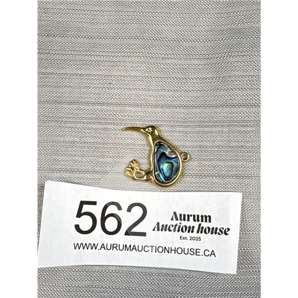Gold Tone Kiwi Bird Pendant w/ Shell Inlay