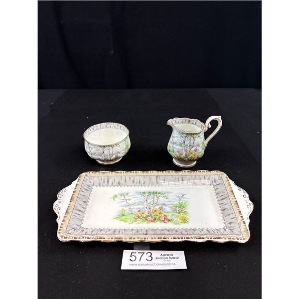 Vintage Royal Albert Silver Birch Cream and Sugar Set w/ Tray